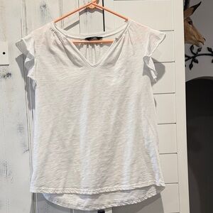 Chic White Ruffle Sleeve Women's Tee